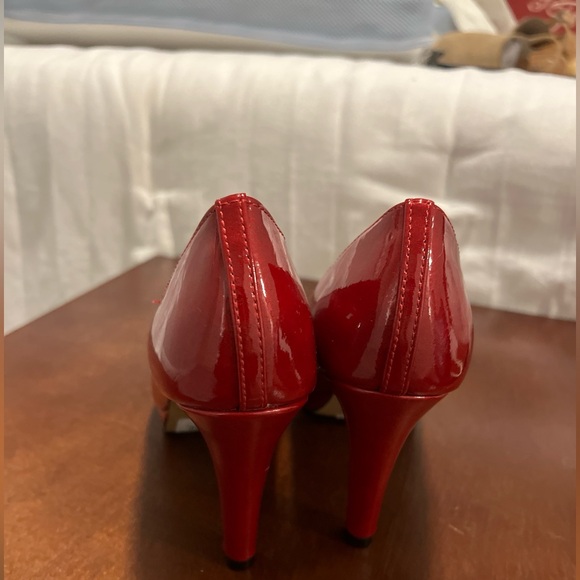 Ruby Red Peep Toe Heels - Picture 5 of 6